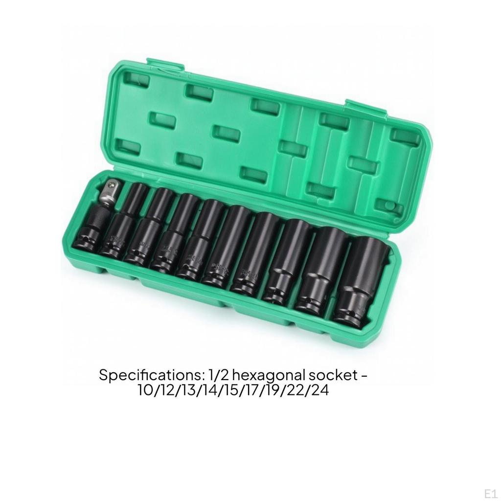11 Pieces Deep Socket Set 1/2Inch Drive Metric LongReach Tool for Mechanics, Handymen,