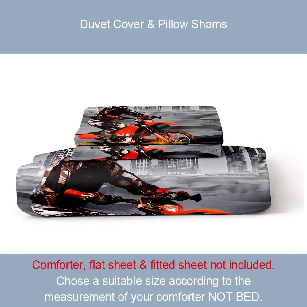Desert Motorcycle Racing Duvet Cover Set - Breathable Soft Polyester Bedding with Zip Closure for All Seasons