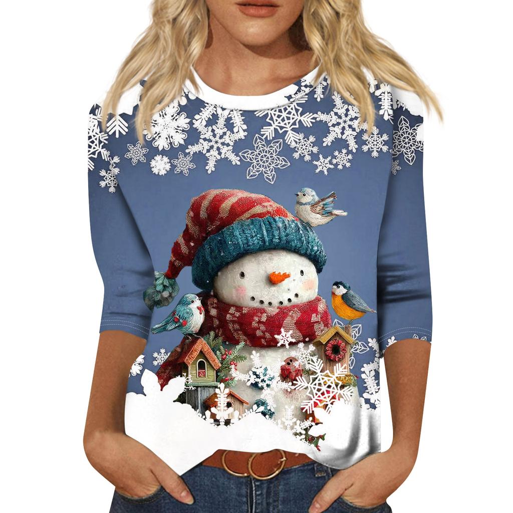 Damenmode Lässiges Rundhals-T-Shirt mit 3/4-Ärmeln und lockerem Aufdruck