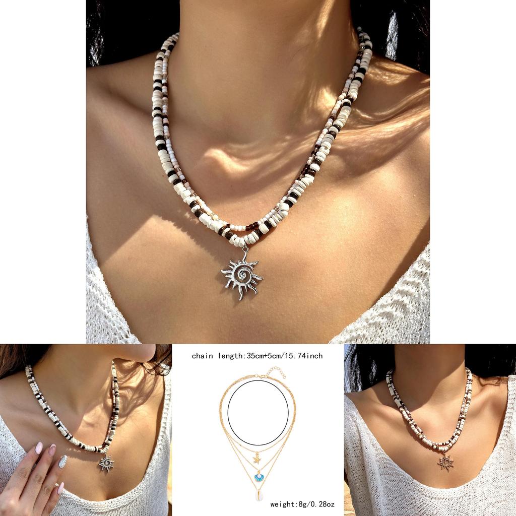 Beach Style Starfish Shell Pendant Necklace For Women With Geometric Alloy Charm