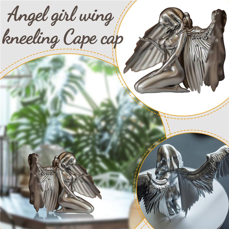 3D Статуя Ангела Искусство Ангел Женщина Женщина Крылья Коленопреклоненный Плащ Шляпа — фото 4