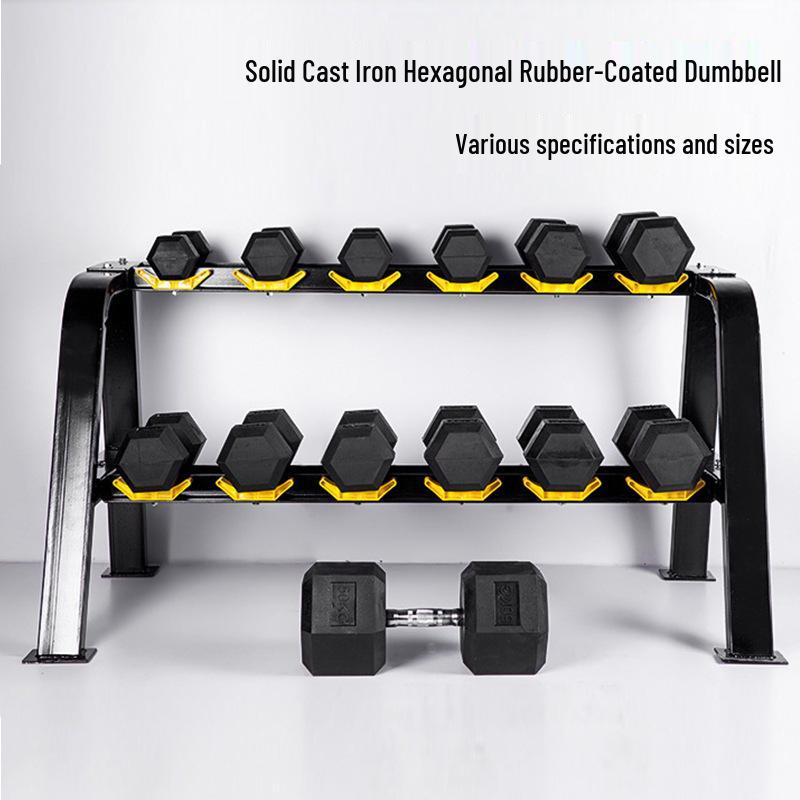 Hexagonal Fixed Dumbbell with Rubber Coating for Commercial Gyms - Ideal for Personal Trainers and Arm Strength Training.