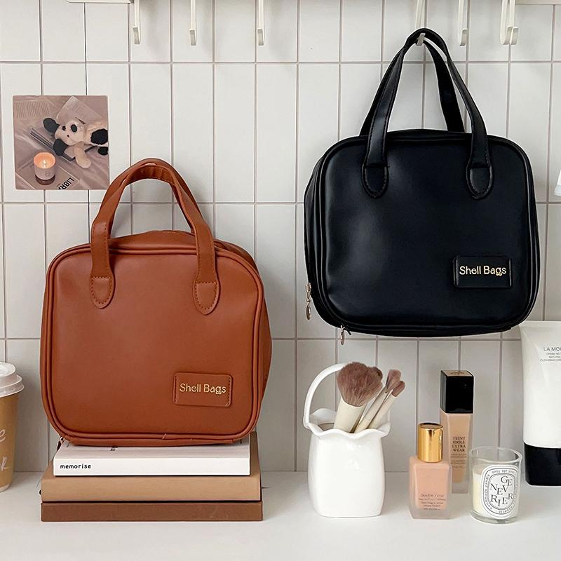 Borsa Porta Trucchi Pu da Viaggio Donna Pelle Borsa Cosmetica Portatile per Pernottamento Weekend Rossetto Profumo Beauty Pouch