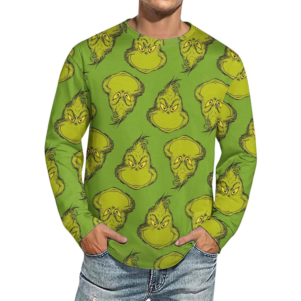 Men's Christmas Printed Imitation Cotton Long-sleeved Shirt