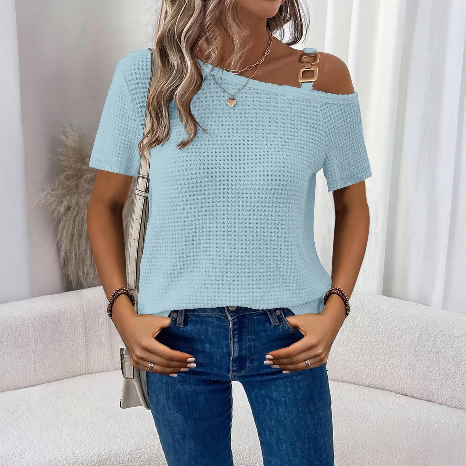 

Женские Топы с Коротким Рукавом Блузки с Круглым Вырезом Business Casual L