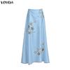 Women Casual Zip-up Print Satin Smooth Thin Maxi Skirts