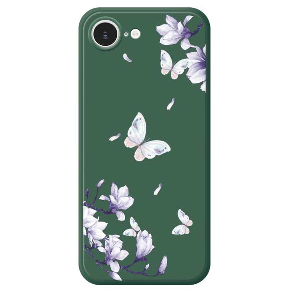 

For iPhone 16e Case Butterfly Magnolia Pattern Printing Straight Edge TPU Phone Back Cover Green