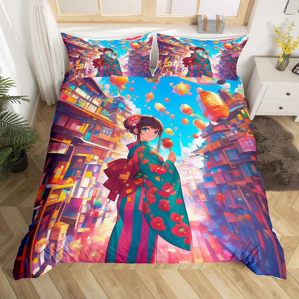 Japanese Building Duvet Cover Sets For Teens Queen Size Quilt Covers Lightweight Down 2 Pillowcases 1 Duvet Cover No Comforter