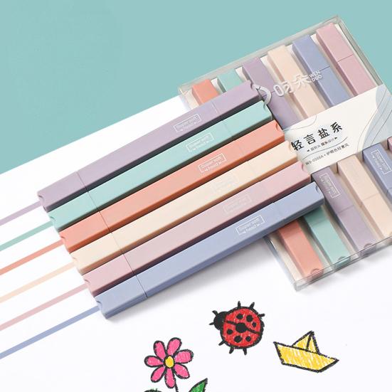 6ks zvýrazňovač pero Makaronová barva Hladké psaní Měkký hrot Estetický roztomilý dvojitý umělecký popisovač do školy