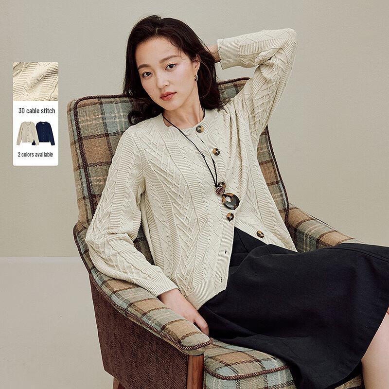 

INMAN Women s French Style Cable Knit Cardigan M