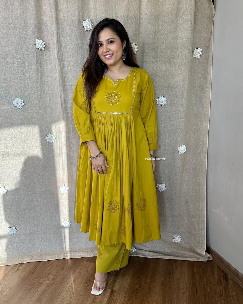 Women Designer Top Tunic Kurta Pant Set Indian Bollywood Pure Cotton Kurti Dress