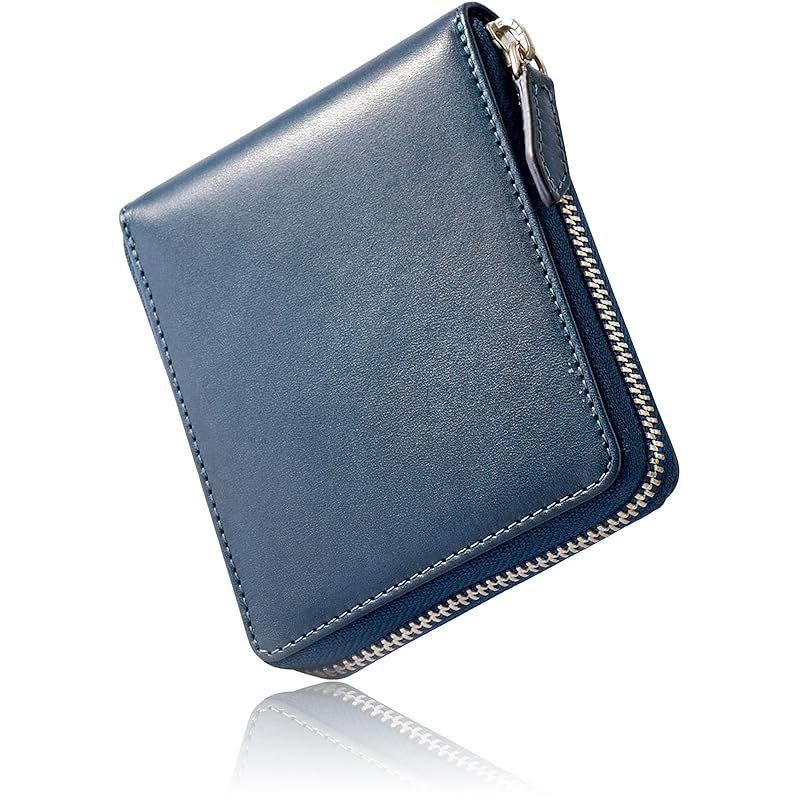 

[Eredita] wallet men s Bifold - Round zipper - Tochigi leather (Navy)