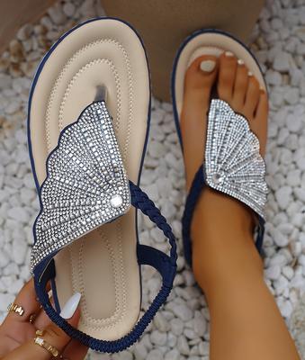 ·Zapatos de Verano Cómodos para Caminar para Mujer Sandalias de Playa Brillantes de Moda Sandalias Planas Casuales de Talla Grande para Mujer