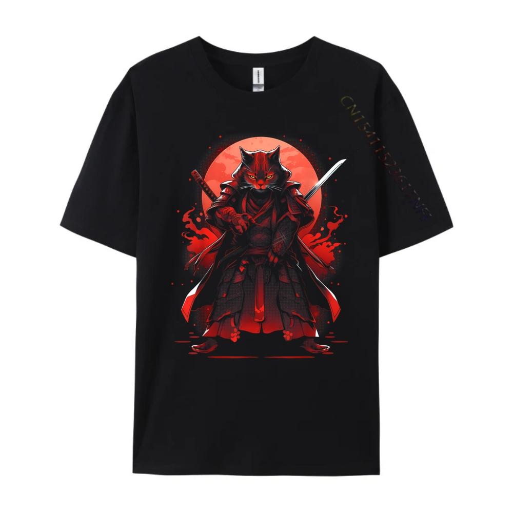 Cat Samurai Ninja Cat Samurai Art Ukiyo E Grey Shirt Graphic Tee Female Mens T Shirt Camisetas Hombre