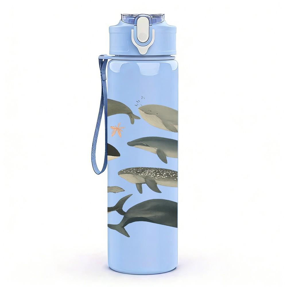 1 PZ Illustrazione Banco di Pesci 750ml Plastica Colorata Borraccia Sportiva Tappo a Flip con Cannuccia Anti-perdita Adatta per Sport, Ufficio, Uso Domestico