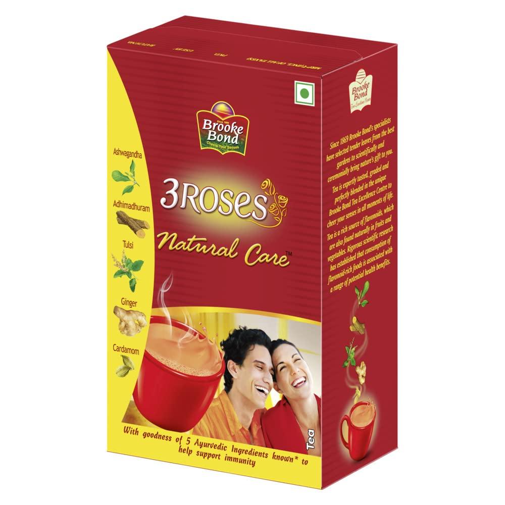Brooke Bond 3 Roses Natural Care Tea 500 Gm Loose Leaves with Ginger, Cardamom, Tulsi, Ashwagandha, Licorice