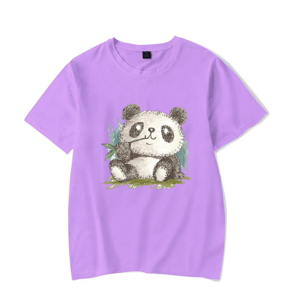 Cute Panda Print T-shirts For Women Summer Lovely Short Sleeve Casual Round Neck T-shirts Ladies Creative Personalized Tops