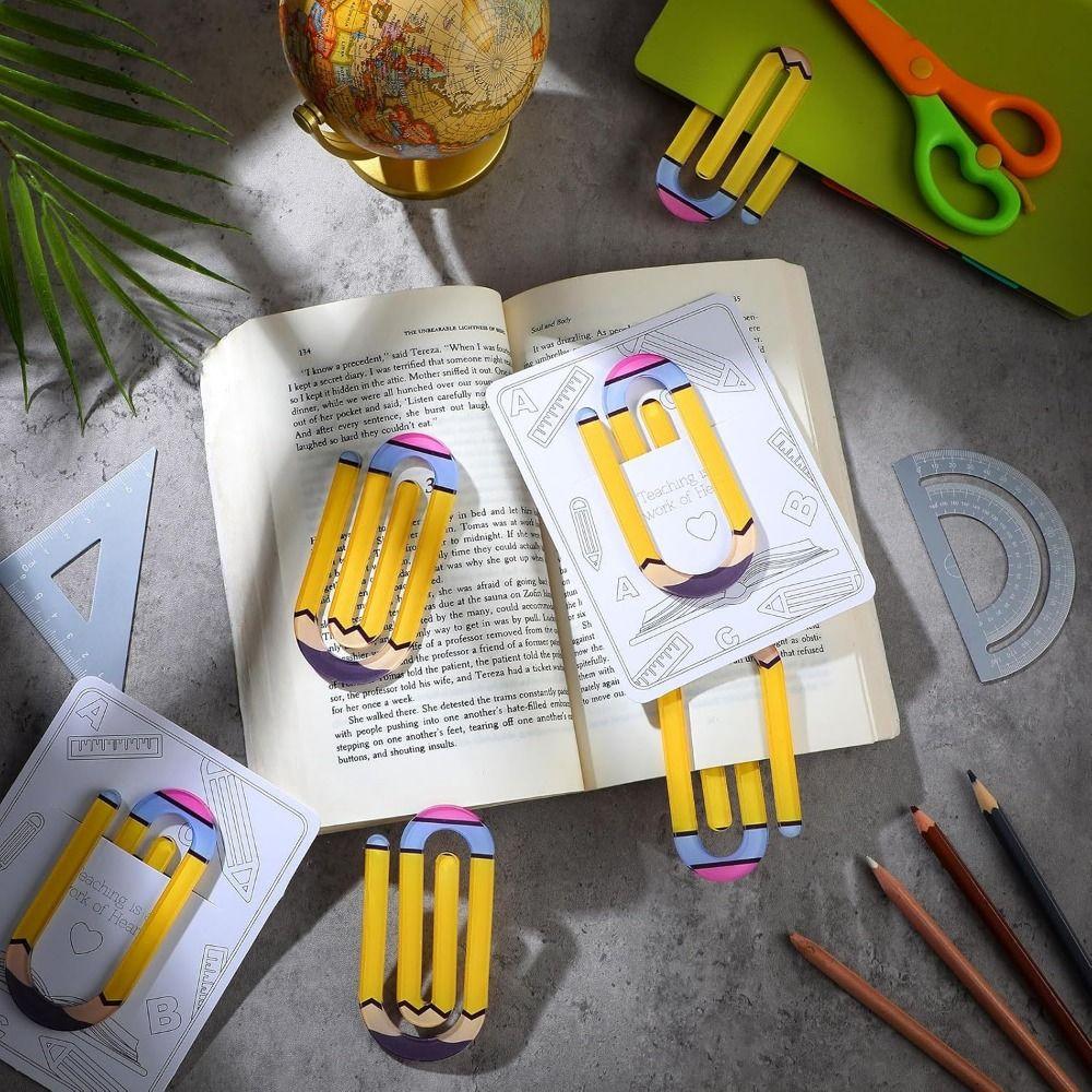 3Pcs/set Acrylic Paperclip Bookmark Classroom Theme Document Bookmark Paper Clips  Note Decor