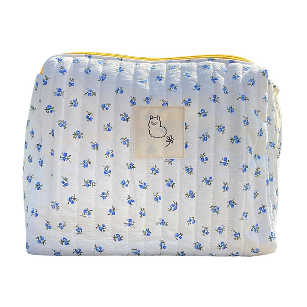 

Корейская стеганая косметичка с цветочным принтом, дорожный органайзер, косметичка для хранения цветов, на молнии, женская, портативная для путешествий