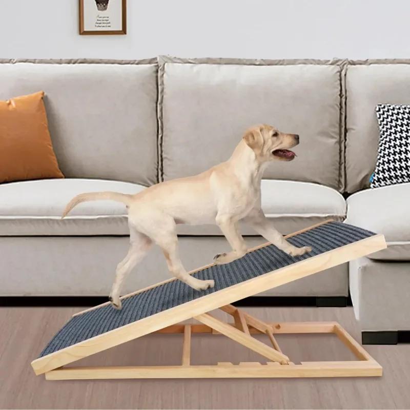 Portable Wooden Folding Pet Ramp Adjustable Non-Slip Dog and Cat Ladder Safe Access for Couch Bed or Car Durable Pet Ramps