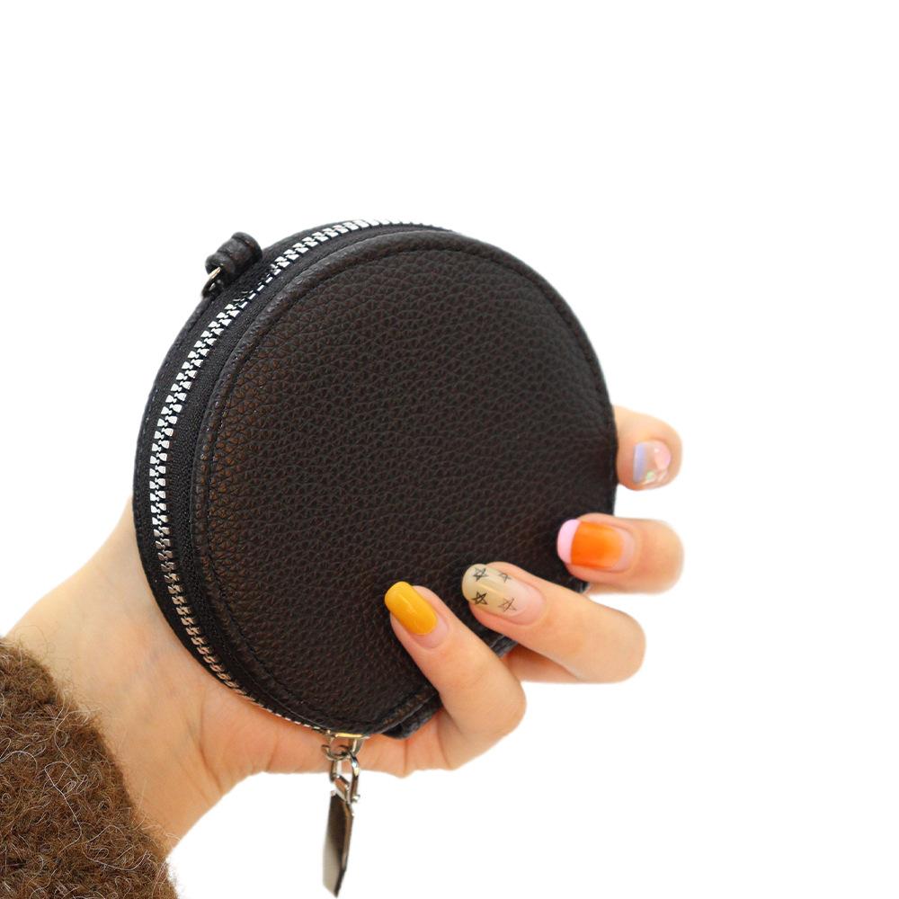 Solid Round Mini Wallet Women Portable Coin Bag Men Cosmetic Bag Multi-functional Student Coin Purse Keyring