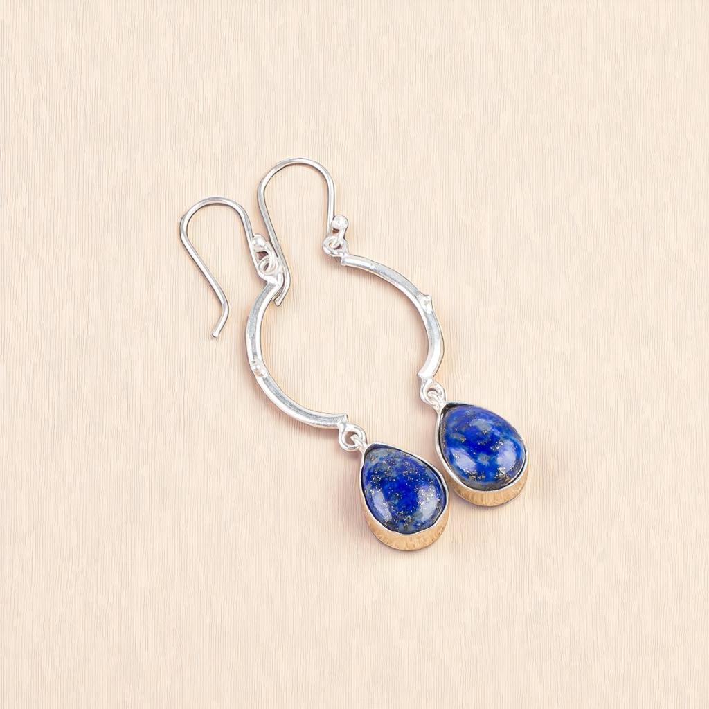 Seltener Lapislazuli Edelstein 925 Sterlingsilber Schmuck Handgefertigte Ohrringe 2.60" EE-43-31