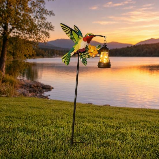 Garden Bird Solar Light, Outdoor Hummingbird Kingfisher Solar Lantern with Stake, Automatic On/Off Solar Pathway Light for Yard Lawn Patio