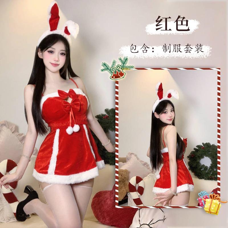 Sexy Lingerie New Red New Year's Day Robe Sexy Christmas Bunny Velvet Nightdress Women's Suit