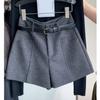 Women’s Plus Size Woolen Wide-Leg Shorts: High-Waist, Loose Fit, Slimming Autumn/Winter Style, Perfect with Boots