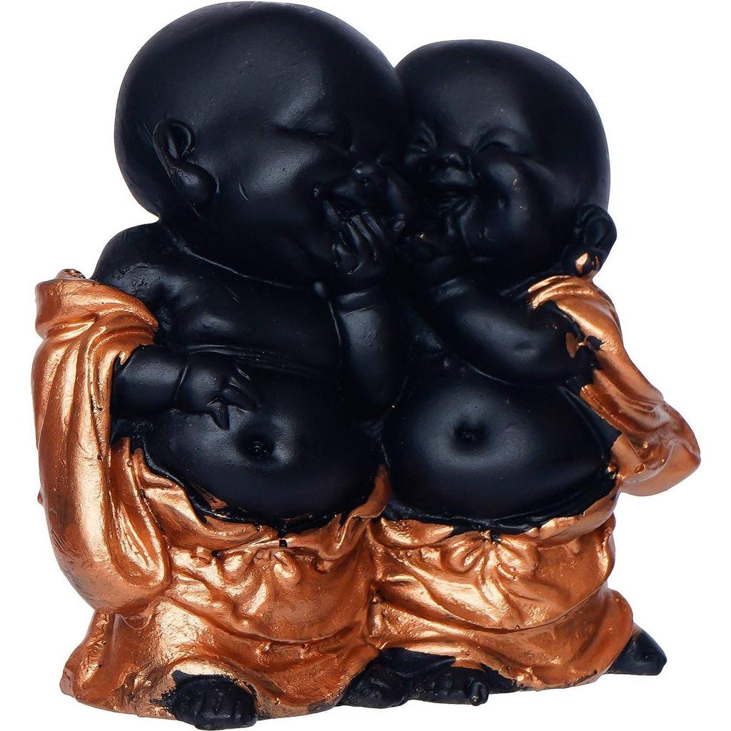 Handcrafted Resine Little Laughing Buddha Showpiece for Home and office Decorative Showpiece - 11 cm  (Polyresin, Black)