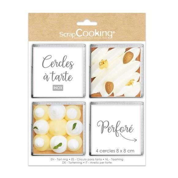 Scrapcooking Pack de 4 cercles à tarte individuels perforés Carré Inox 8 cm - 3700392413248