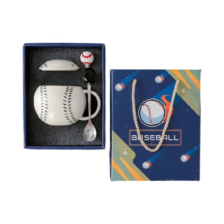 

Baseball Shape Teas Cup with Spoon 420ml Large Ceramic Coffee Mug Porcelain Teas Cup Gift for Friend and Family