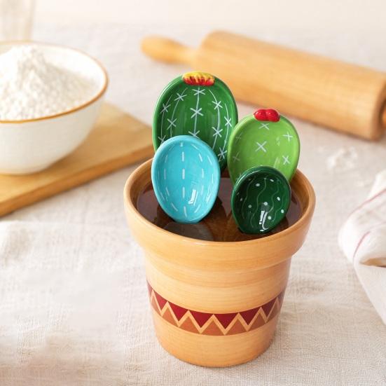 4Pcs Flower Measuring Spoons Set, Ceramic Nesting Measuring Cups with Stand, Cute Kitchen Baking Tool for Coffee Tea, Gift for Bakers
