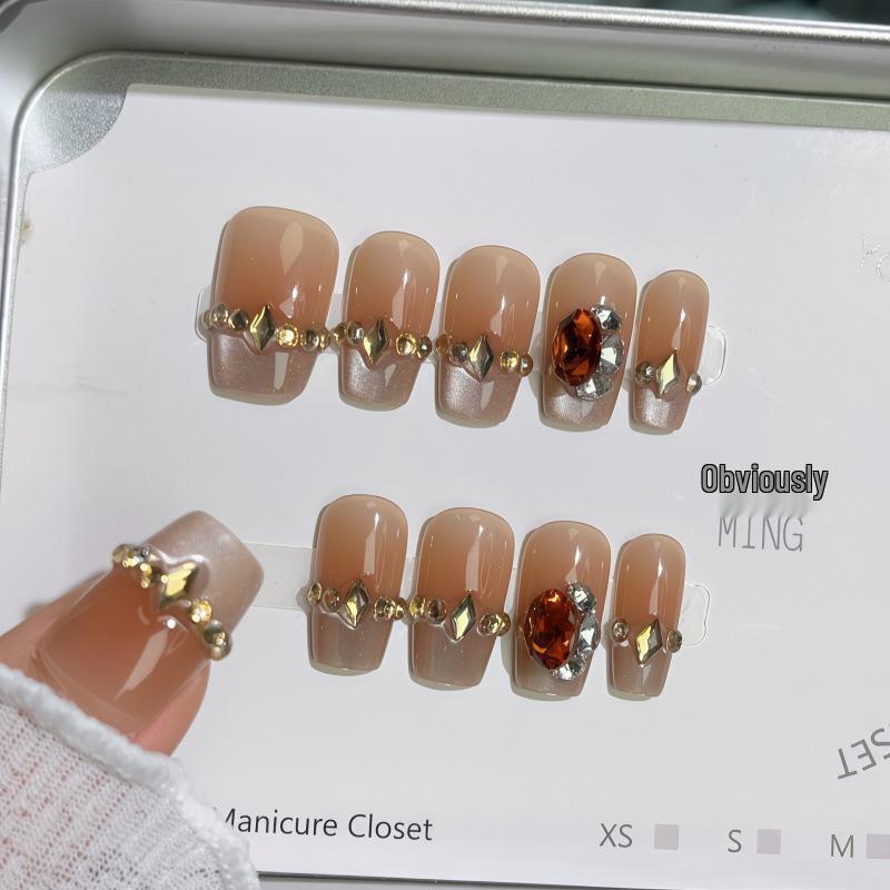 Queen of Spades: Brown Coffee Handmade Wearable Nails - Light Luxury, Winter Ins Style, Whitening & Removable