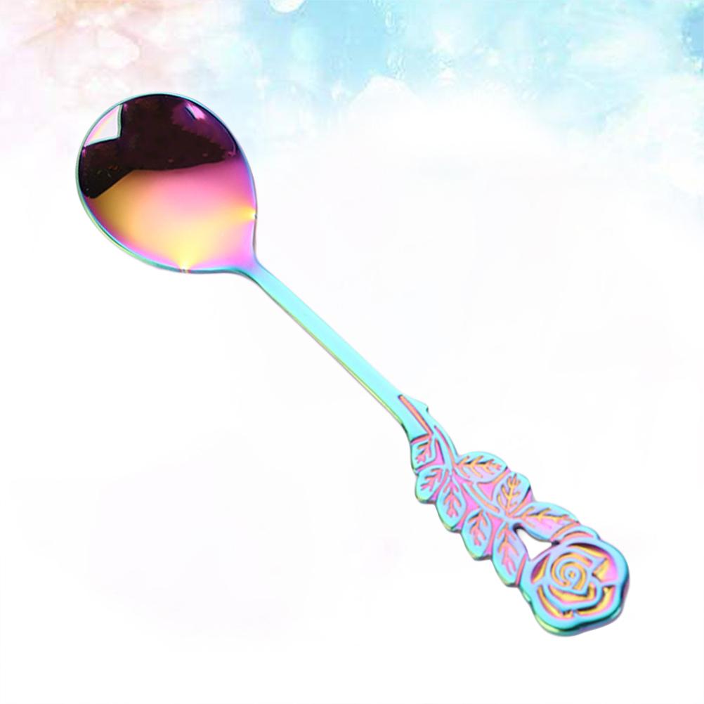 3pcs Stainless Steel Mini Dessert Spoon Rose Handle For Coffee Tea Cappuccino Ice Cream Sugar Stirring Creative Flatware Home