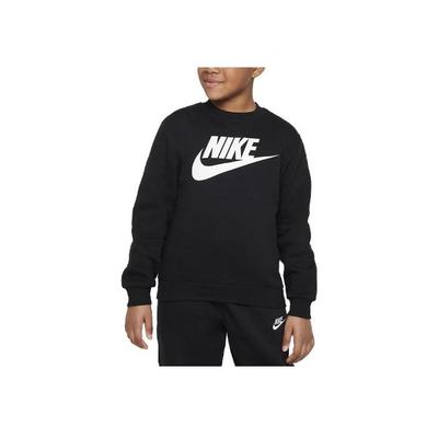 Nike Sportbekleidung Club Fleece Logo-Print Rundhals Kinder Oberteile Schwarz FD2992-010