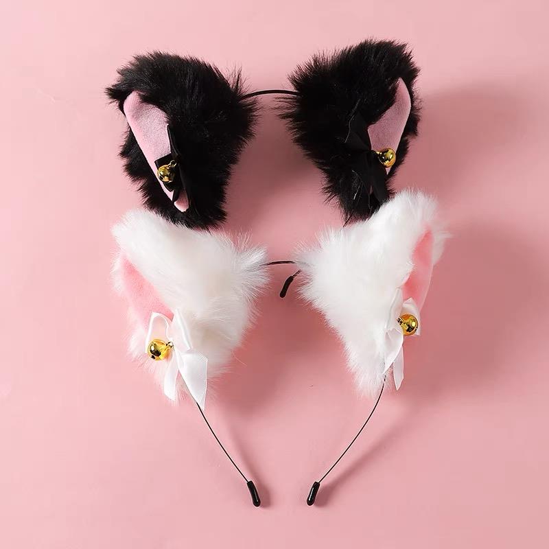 HOT Plush Lace Cat Ears Bell Headbands For Women Sexy Cat Ears Headband Cat Fur Ear Hairband Anime Cosplay Cat Fur Ear Hairband
