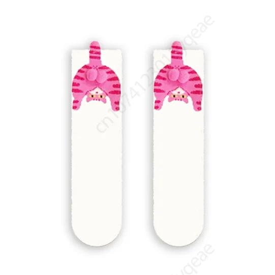 1/5Pairs Autumn Winter Cartoon Cat Cozy Pile Socks Cute Knitted Crew Sock Soft Kawaii Women Casual Ankle Sock Stylish All Season