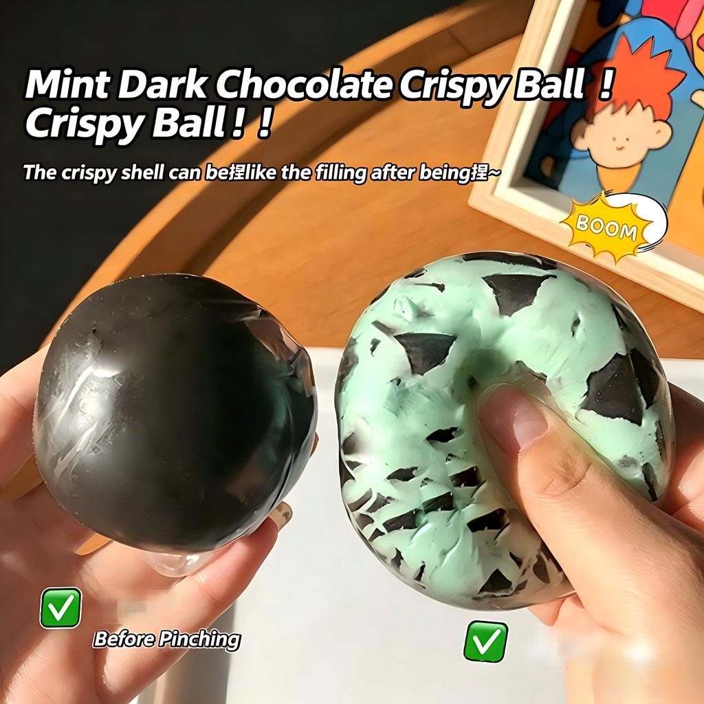 Peppermint Chocolate Soft Ball - Crispy Shell That Can Be Broken + Soft Filling Inside - Suitable For Dual Stress Relief Toy