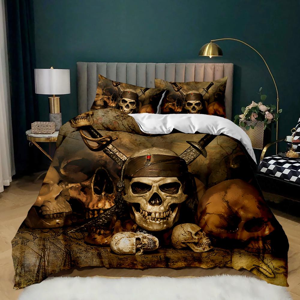Horrible Skeleton Skull Duvet Cover - Halloween Gothic Horror Theme