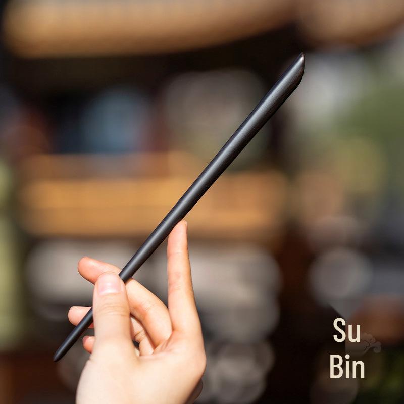 High-End Natural Ebony Wood Hairpin - Extended Chinese Ancient Style Black Hair Bun Accessory