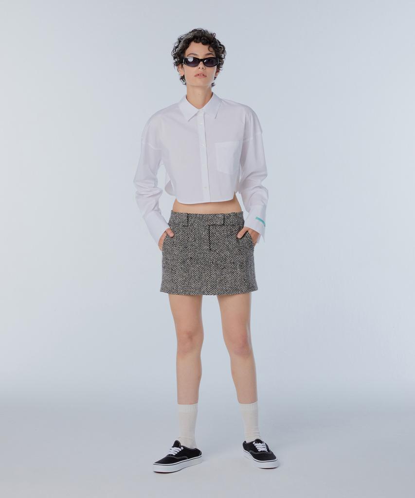 INSTANTFUNK Wool Mini Skirt - Black Herringbone