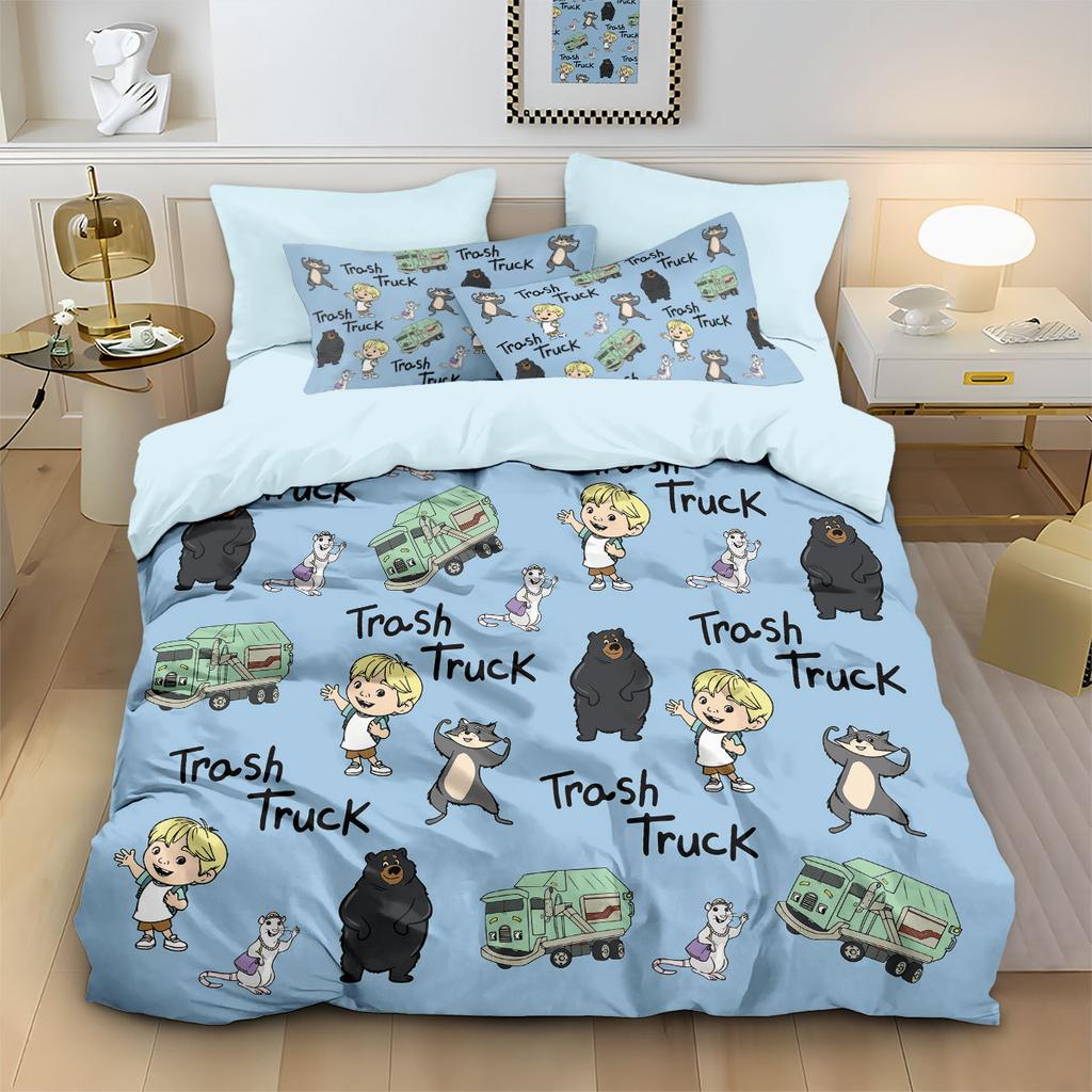 Boy Girl Bedding Set Pillowcase Trash Truck Duvet Cover Comforter Bed Girl Boys Gift Single Double Large Size