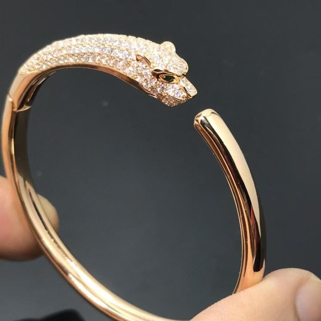 European and American Leopard Head Full Diamond Bracelet, Fashionable and Simple Fine Version Naked Leopard Bracelet for Women