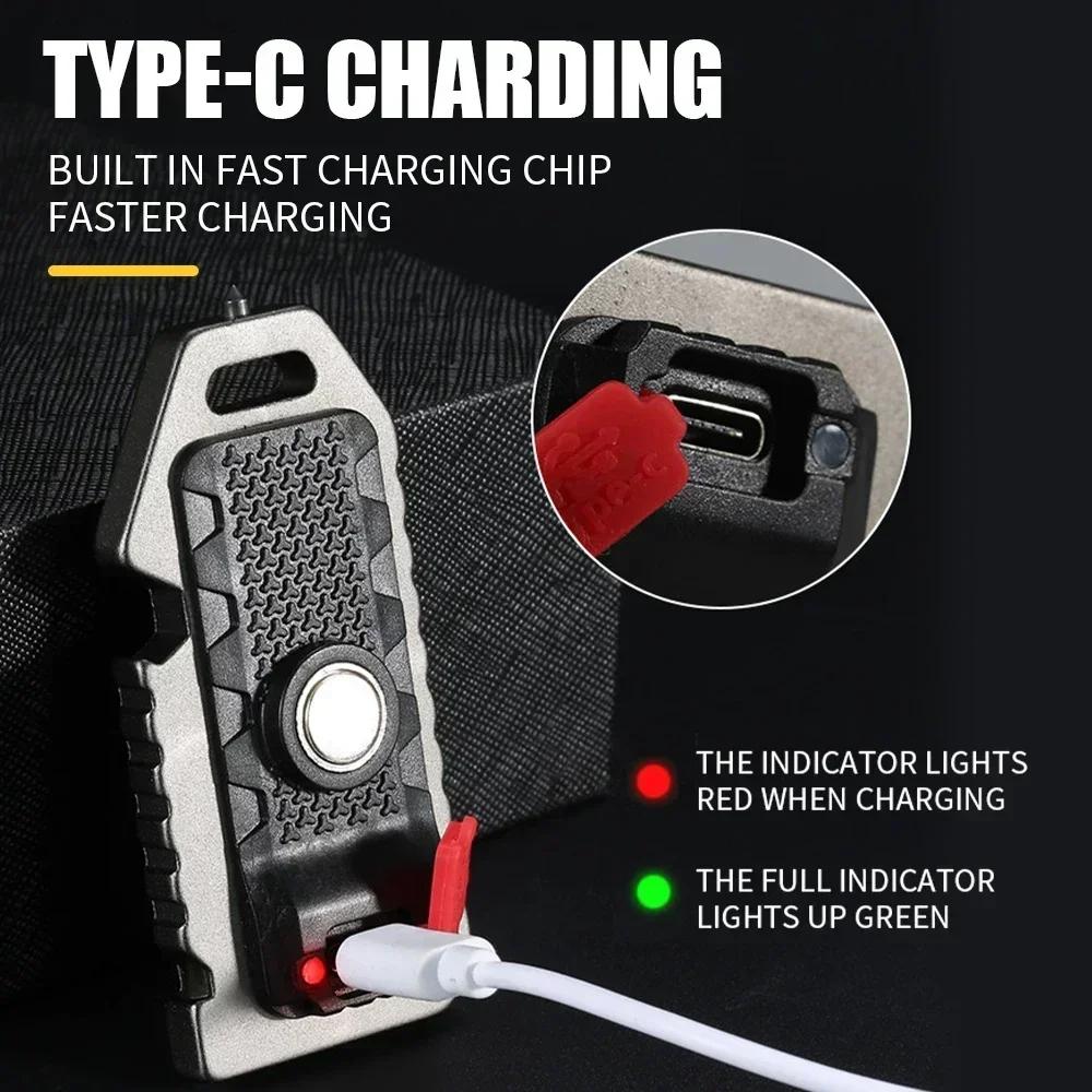 LED Keychain Flashlight USB-C Rechargeable 800Lm Portable Mini Torch Light Pocket Lantern Flood Work Light Emergency Light Lamp