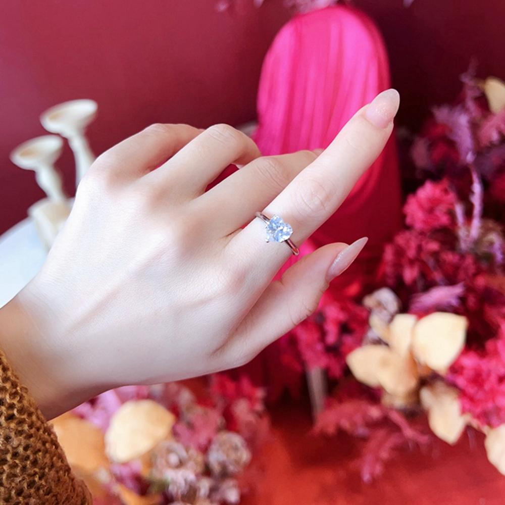 Vinregem Klassischer 100% 925 Sterlingsilber Funkelnder Herzschliff 8*8 MM 2CT 3EX VVS1 D Farbe Echte Moissanit Diamanten Ring Hochzeit Verlobungsschmuck