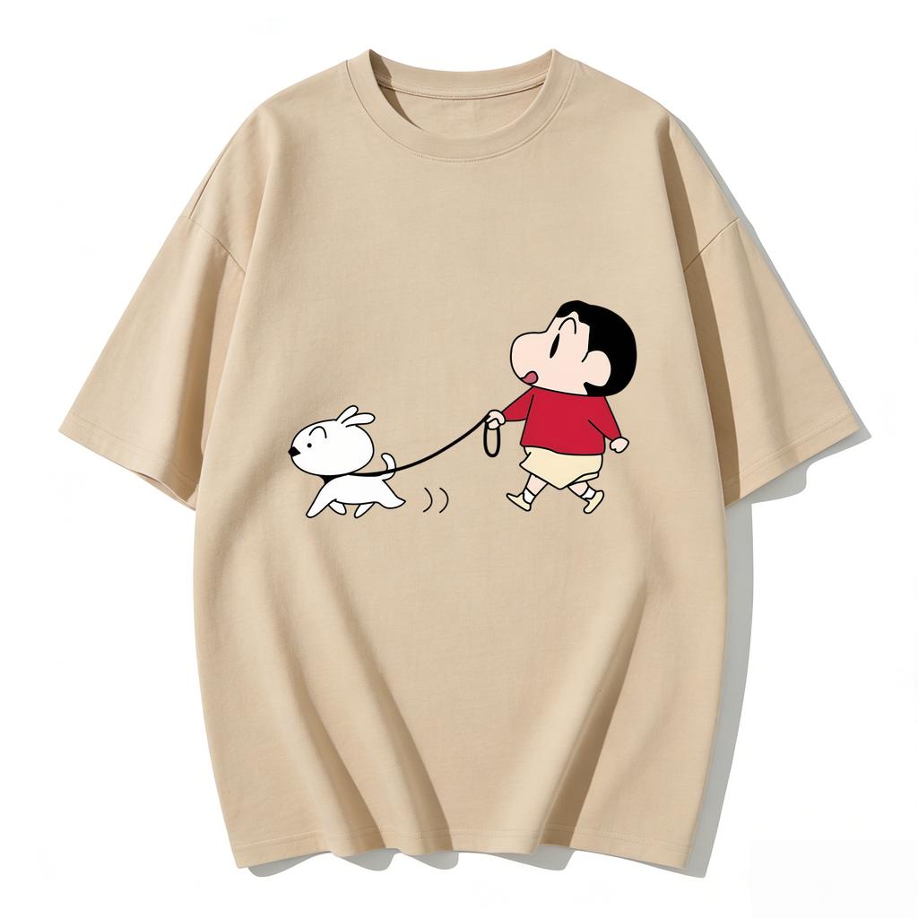 Crayon Shin Chan Shiro Print Casual T Shirt Cute Anime Short Sleeve Tee for Unisex Women Daily Wear