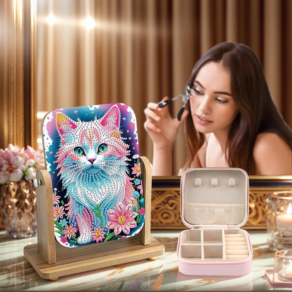 DIY Diamond Painting Wooden Makeup Mirror with Diamond Painting Jewelry Storage Box for Home Decoration Unique Handicraft Gift