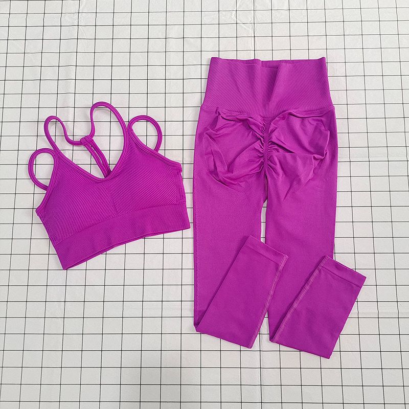 Suit for Women, Two-Piece Running Training Set, European and American Style Yoga Straps, Beautiful Back Design, Fitness High-Waisted Peach Pants