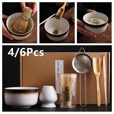 4/6 Stück Handgemachtes Zuhause Leicht zu Reinigen Matcha Tee Set Werkzeugständer Kit Schale Besen Schaufel Geschenk Zeremonie Traditionelle Japanische Accessoires